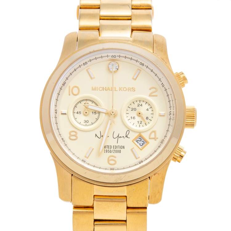 Pre Owned Michael Kors Yellow Gold Tone Stainless Steel Runway Limited Edition MK5662 Women's Wristwatch 38 mm
