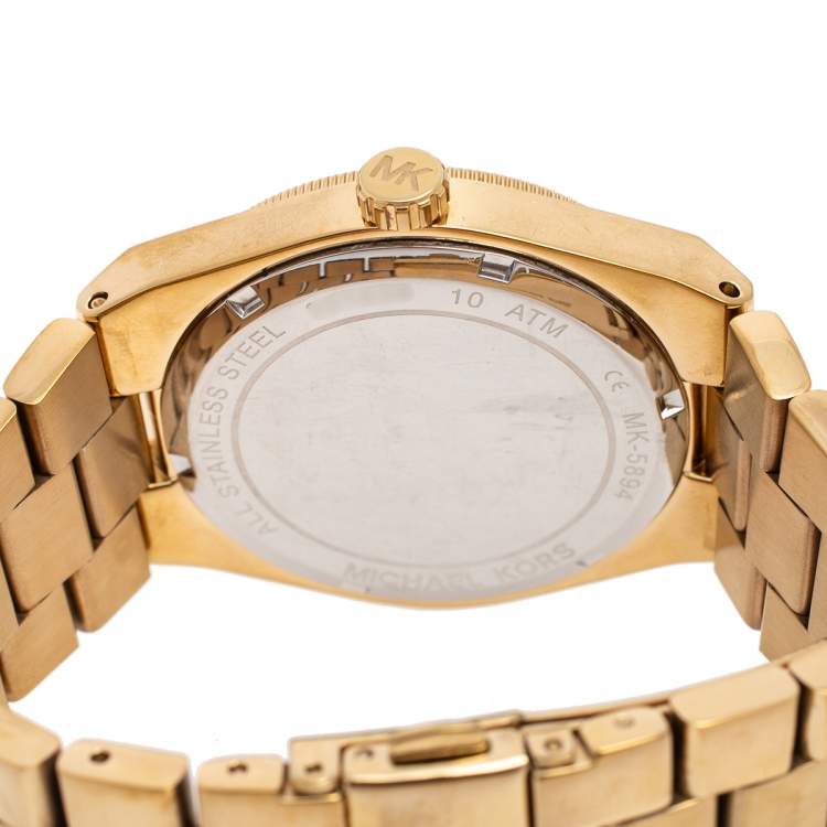 Pre Owned Michael Kors Turquoise Gold Plated Stainless Steel Channing MK5894 Women's Wristwatch 38 mm