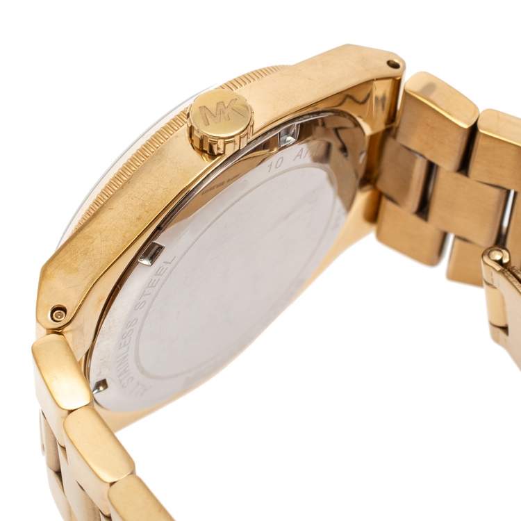 Pre Owned Michael Kors Turquoise Gold Plated Stainless Steel Channing MK5894 Women's Wristwatch 38 mm