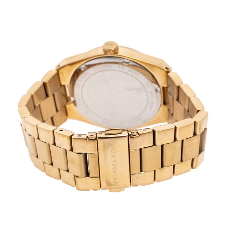 Pre Owned Michael Kors Turquoise Gold Plated Stainless Steel Channing MK5894 Women's Wristwatch 38 mm