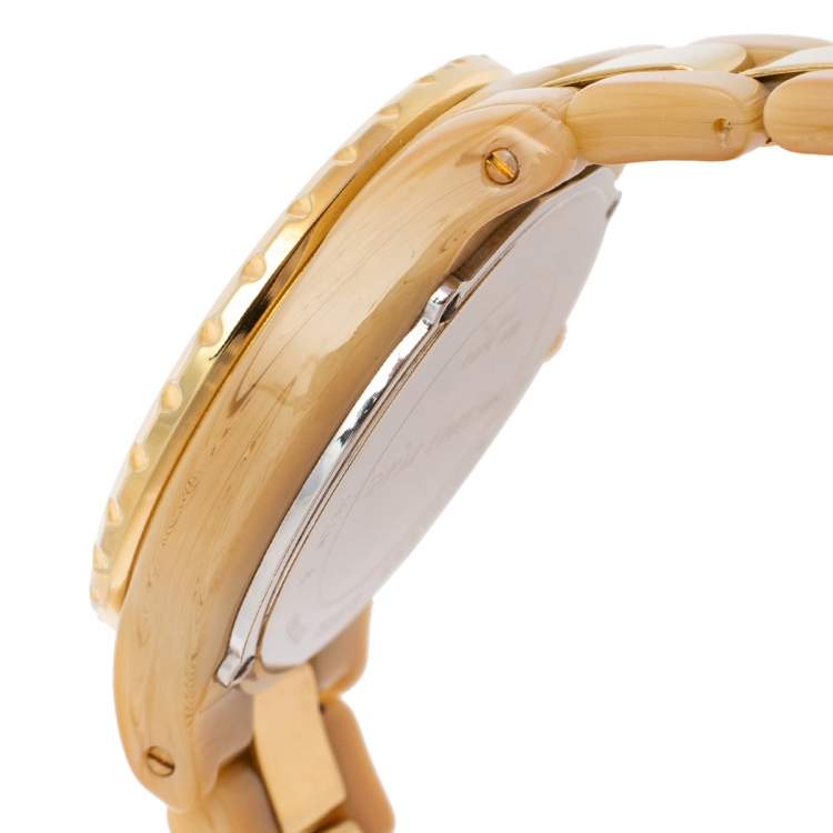 Pre Owned Michael Kors Mother of Pearl Gold Tone Stainless Steel & Horn Acetate Madison MK5417 Women's Wristwatch 42 mm
