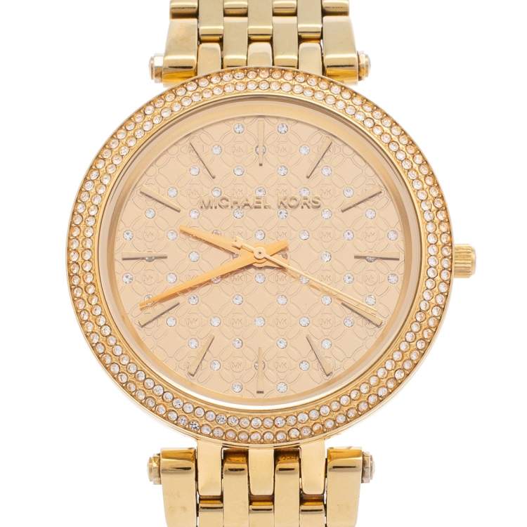 Pre Owned Michael Kors Yellow Gold Tone Stainless Steel Darci MK3398 Women's Wristwatch 39 mm