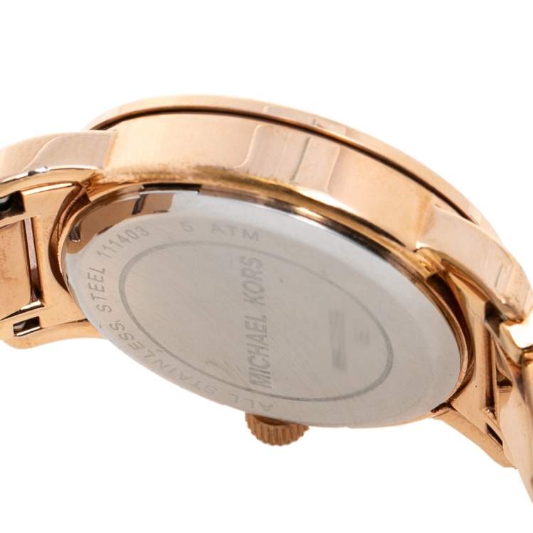 Pre Owned Michael Kors Rose Gold Tone Stainless Steel Runway MK3159 Women's Wristwatch 34 mm