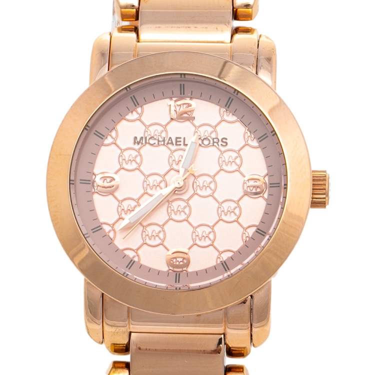 Pre Owned Michael Kors Rose Gold Tone Stainless Steel Runway MK3159 Women's Wristwatch 34 mm