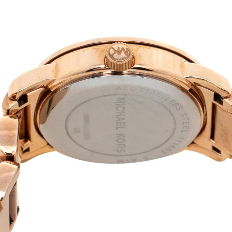 Pre Owned Michael Kors Rose Gold Tone Stainless Steel Runway MK3159 Women's Wristwatch 34 mm