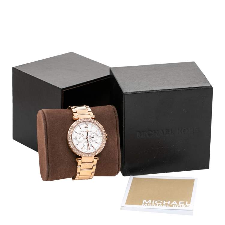 Pre Owned Michael Kors Silver Rose Gold Tone Stainless Steel Parker MK5781 Women's Wristwatch 38 mm