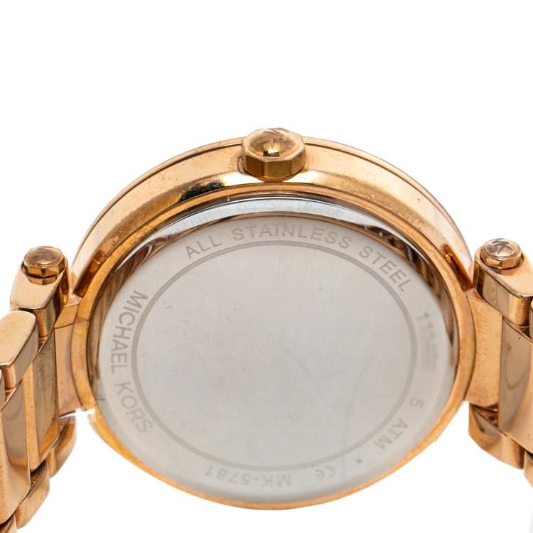 Pre Owned Michael Kors Silver Rose Gold Tone Stainless Steel Parker MK5781 Women's Wristwatch 38 mm