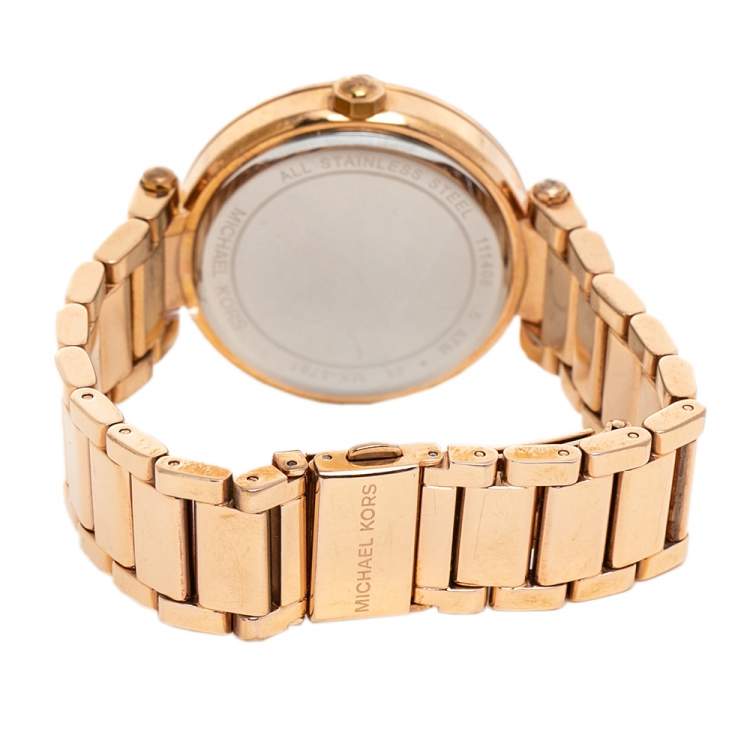 Pre Owned Michael Kors Silver Rose Gold Tone Stainless Steel Parker MK5781 Women's Wristwatch 38 mm