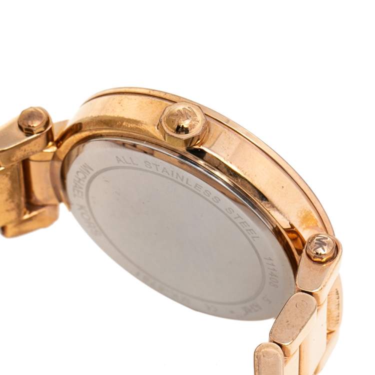 Pre Owned Michael Kors Silver Rose Gold Tone Stainless Steel Parker MK5781 Women's Wristwatch 38 mm