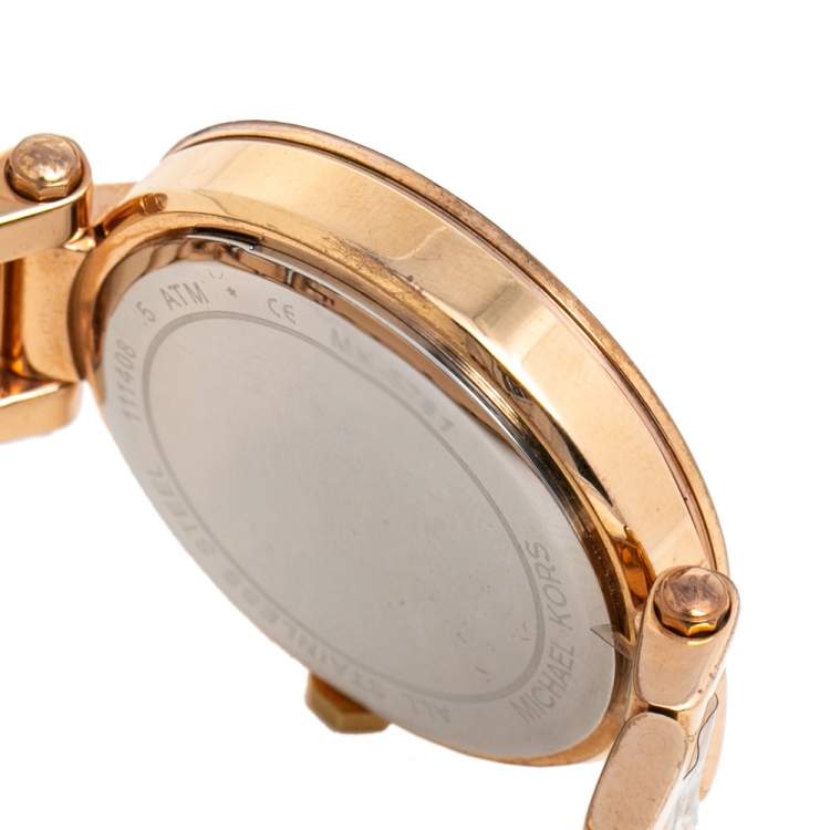 Pre Owned Michael Kors Silver Rose Gold Tone Stainless Steel Parker MK5781 Women's Wristwatch 38 mm