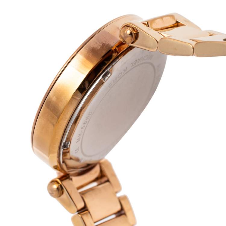 Pre Owned Michael Kors Champagne Rose Gold Plated Stainless Steel Parker MK5865 Women's Wristwatch 37 mm