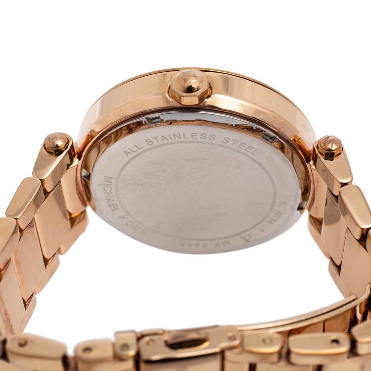 Pre Owned Michael Kors Champagne Rose Gold Plated Stainless Steel Parker MK5865 Women's Wristwatch 37 mm