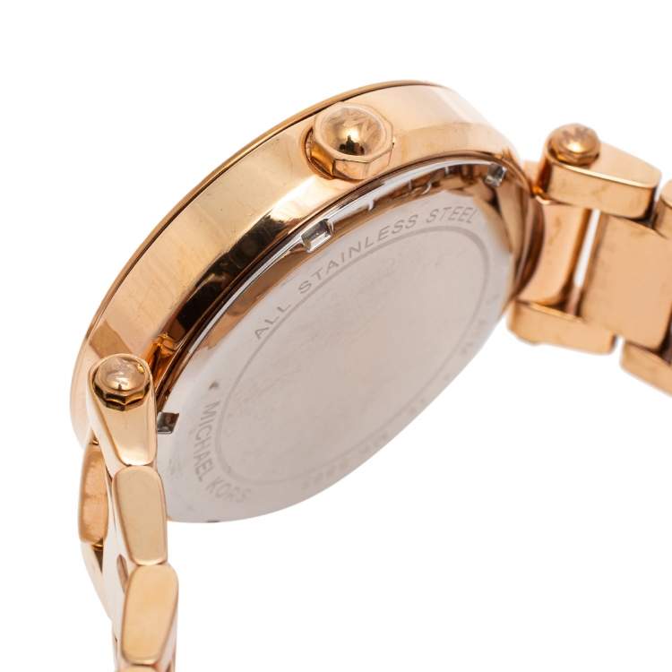 Pre Owned Michael Kors Champagne Rose Gold Plated Stainless Steel Parker MK5865 Women's Wristwatch 37 mm