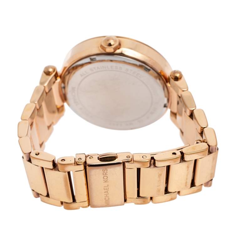 Pre Owned Michael Kors Champagne Rose Gold Plated Stainless Steel Parker MK5865 Women's Wristwatch 37 mm