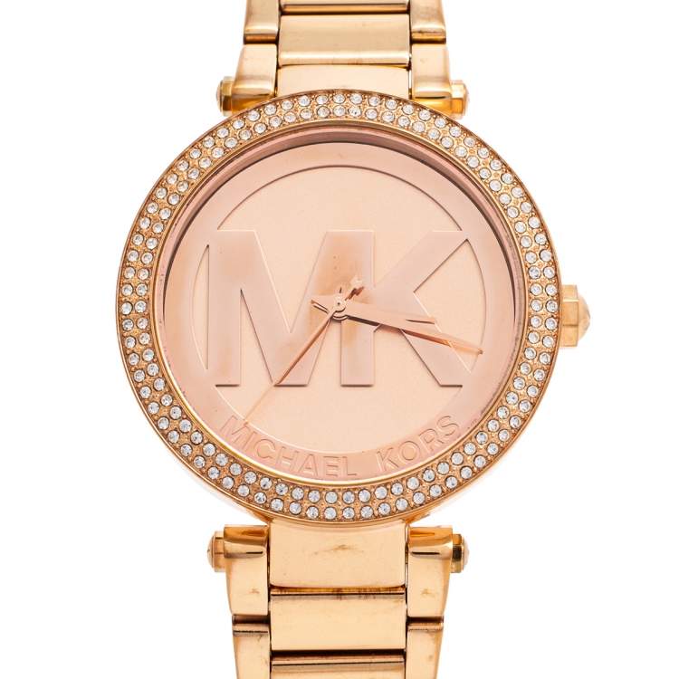 Pre Owned Michael Kors Champagne Rose Gold Plated Stainless Steel Parker MK5865 Women's Wristwatch 37 mm