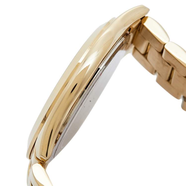 Pre Owned Michael Kors Pink Gold Plated Stainless Steel Slim Runway MK3264 Women's Wristwatch 42 mm