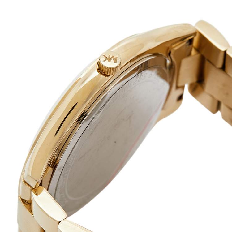 Pre Owned Michael Kors Pink Gold Plated Stainless Steel Slim Runway MK3264 Women's Wristwatch 42 mm