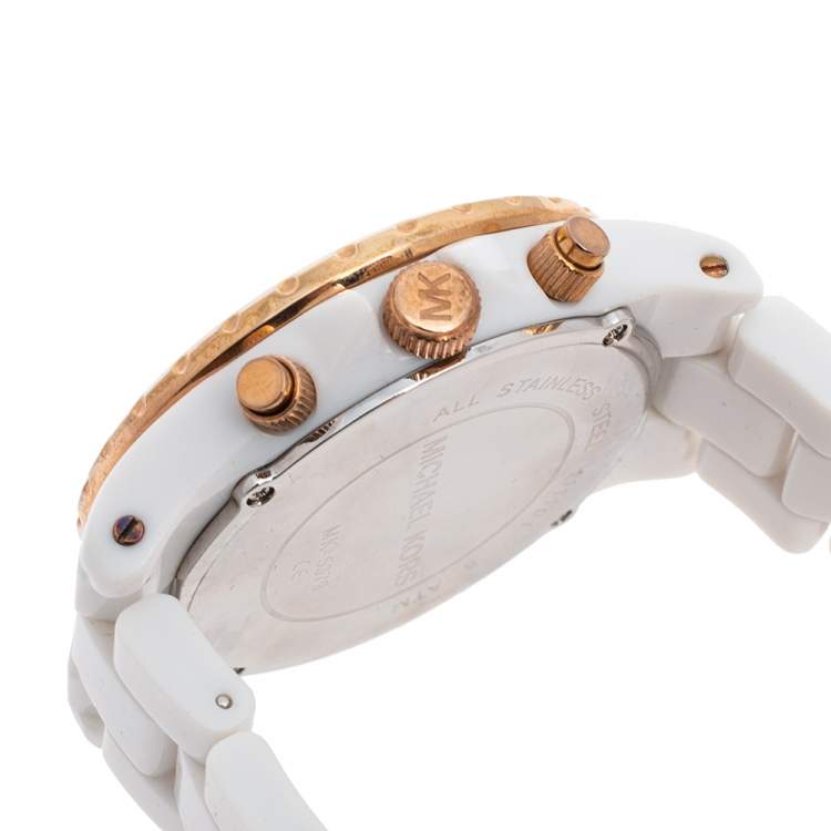 Pre Owned Michael Kors White Rose Gold Plated Stainless Steel MK5379 Women's Wristwatch 42 mm 