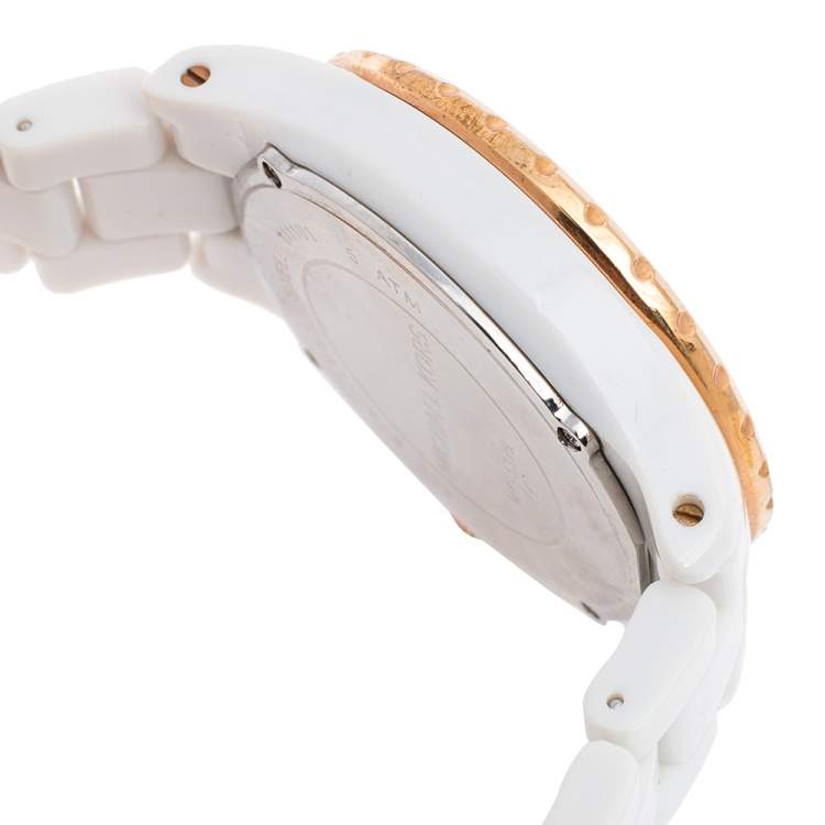 Pre Owned Michael Kors White Rose Gold Plated Stainless Steel MK5379 Women's Wristwatch 42 mm 