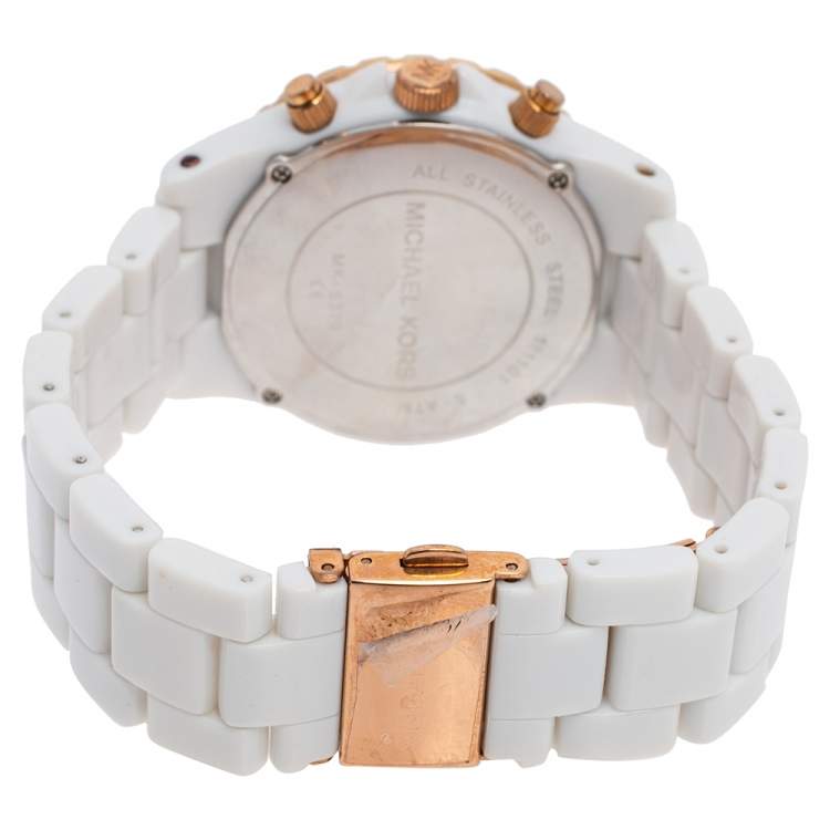 Pre Owned Michael Kors White Rose Gold Plated Stainless Steel MK5379 Women's Wristwatch 42 mm 