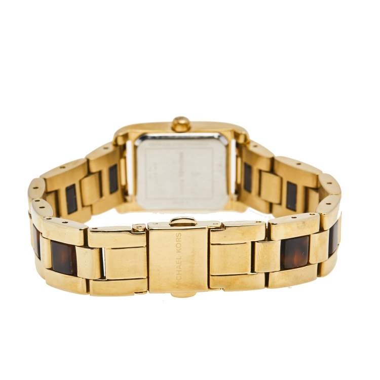 Pre Owned Michael Kors Champagne Gold Plated Stainless Steel Acetate Mini Taylor MK4277 Women's Wristwatch 20 mm
