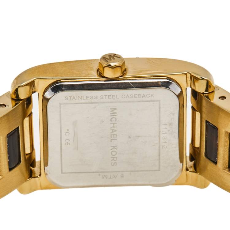 Pre Owned Michael Kors Champagne Gold Plated Stainless Steel Acetate Mini Taylor MK4277 Women's Wristwatch 20 mm