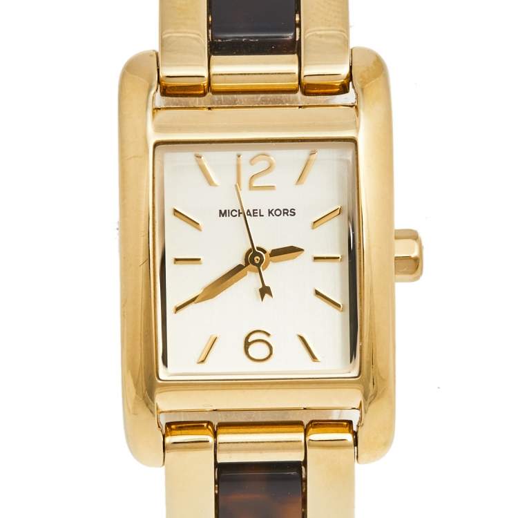 Pre Owned Michael Kors Champagne Gold Plated Stainless Steel Acetate Mini Taylor MK4277 Women's Wristwatch 20 mm