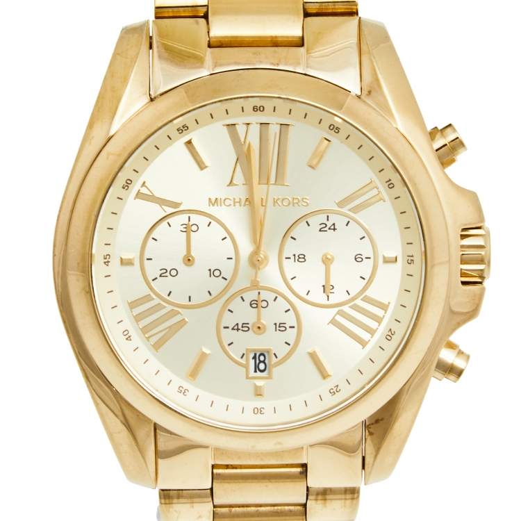 Pre Owned Michael Kors Champagne Gold Plated Stainless Steel Bradshaw MK-5605 Women's Wristwatch 40 mm