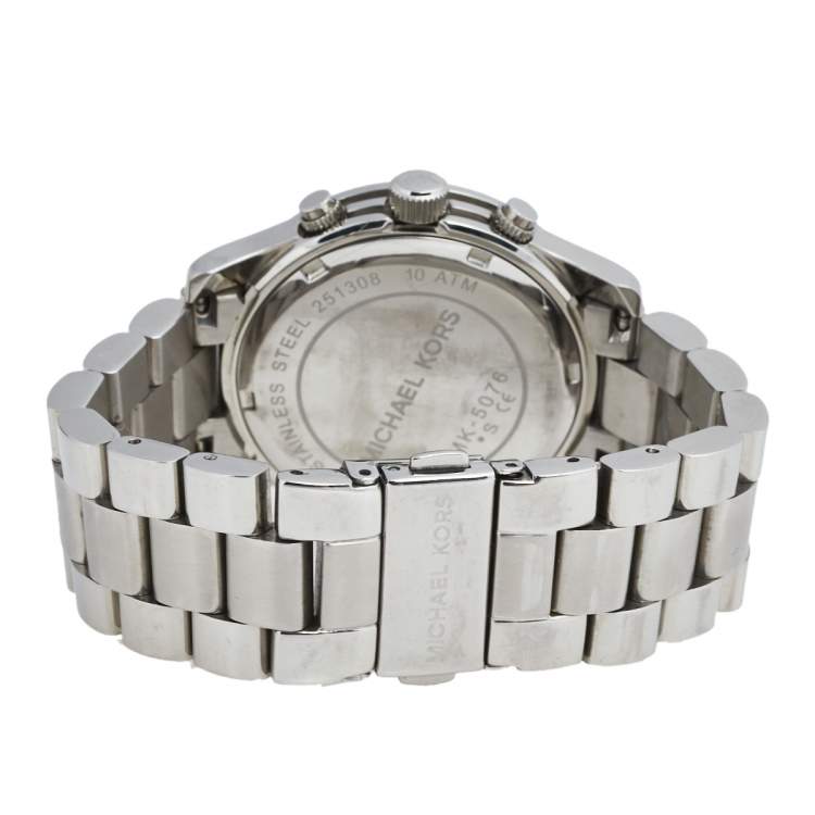 Pre Owned Michael Kors Silver Stainless Steel Runway MK-5076 Women's Wristwatch 38 mm