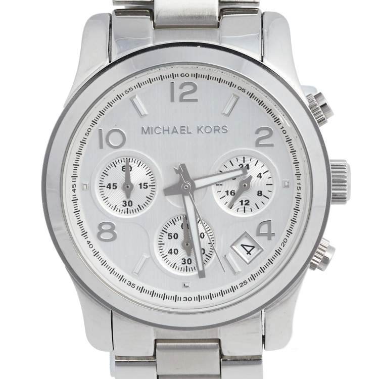 Pre Owned Michael Kors Silver Stainless Steel Runway MK-5076 Women's Wristwatch 38 mm