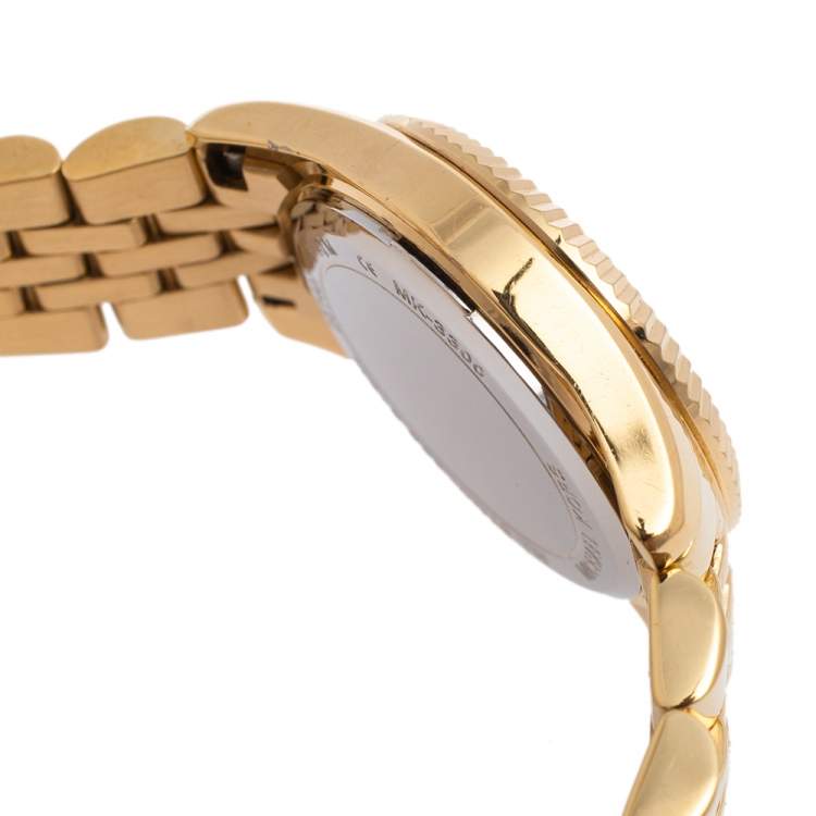 Pre Owned Michael Kors Zebra Gold Plated Stainless Petite Lexington MK-3300 Women's Wristwatch 26 mm 