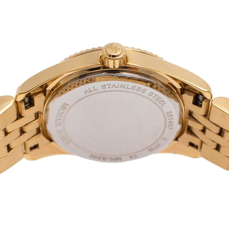 Pre Owned Michael Kors Zebra Gold Plated Stainless Petite Lexington MK-3300 Women's Wristwatch 26 mm 