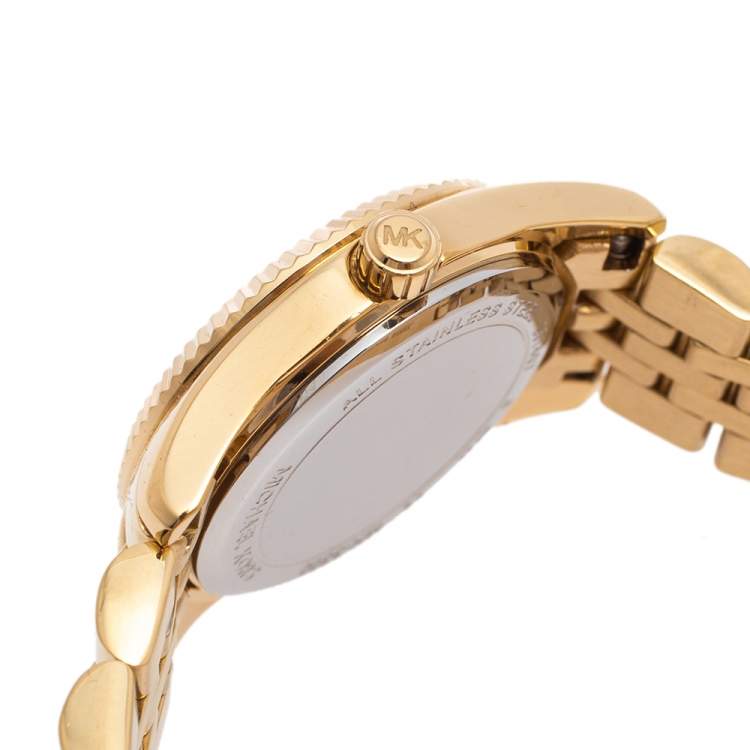 Pre Owned Michael Kors Zebra Gold Plated Stainless Petite Lexington MK-3300 Women's Wristwatch 26 mm 