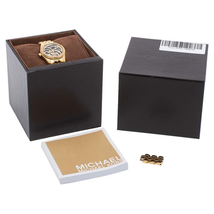Pre Owned Michael Kors Zebra Gold Plated Stainless Petite Lexington MK-3300 Women's Wristwatch 26 mm 
