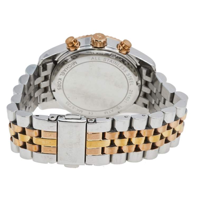 Pre Owned Michael Kors Silver Tri-Tone Stainless Steel Lexington MK5735 Women's Wristwatch 38 mm