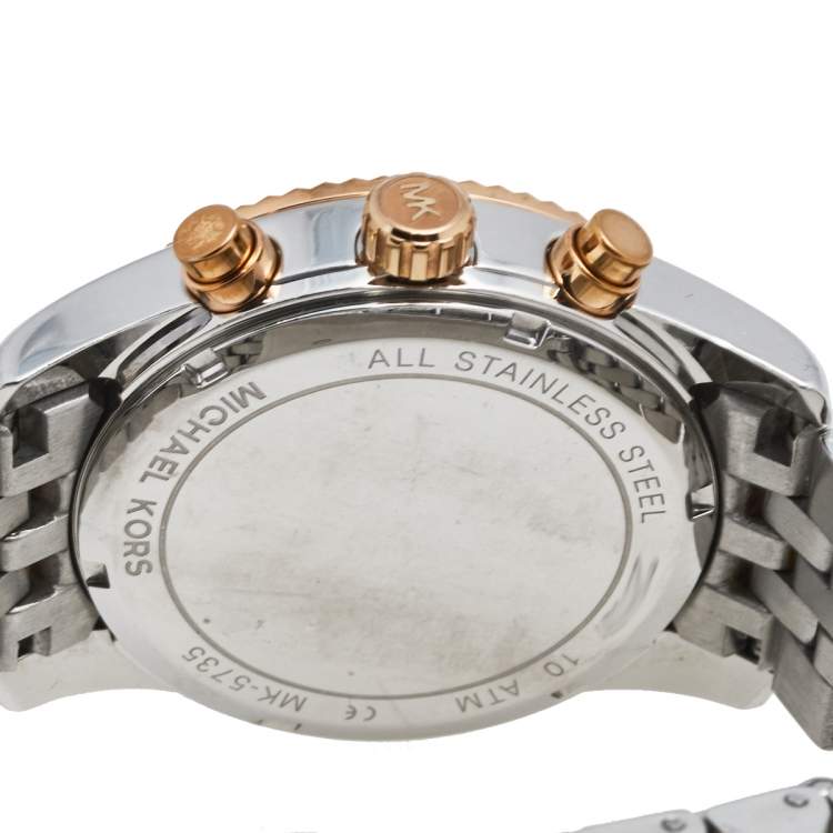 Pre Owned Michael Kors Silver Tri-Tone Stainless Steel Lexington MK5735 Women's Wristwatch 38 mm