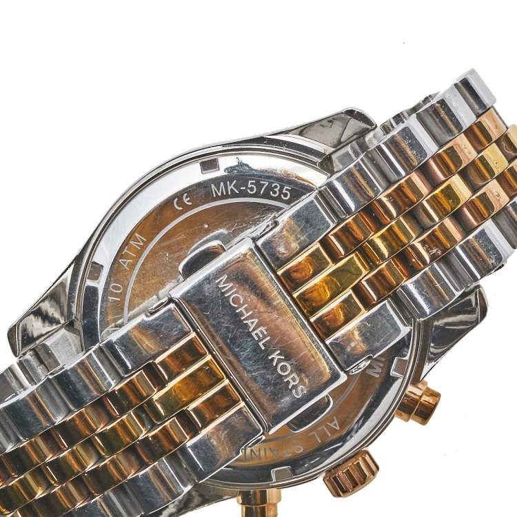 Pre Owned Michael Kors Silver Tri-Tone Stainless Steel Lexington MK5735 Women's Wristwatch 38 mm