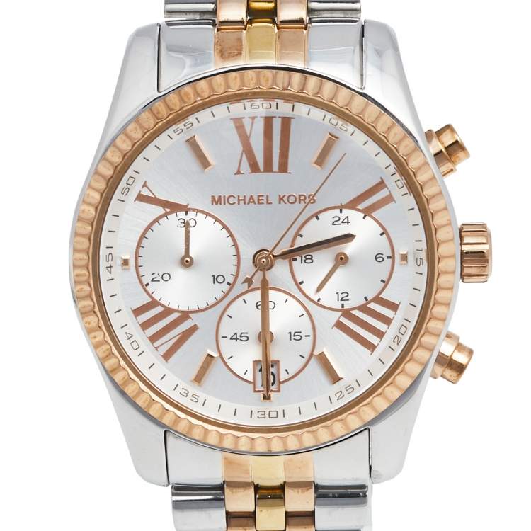 Pre Owned Michael Kors Silver Tri-Tone Stainless Steel Lexington MK5735 Women's Wristwatch 38 mm
