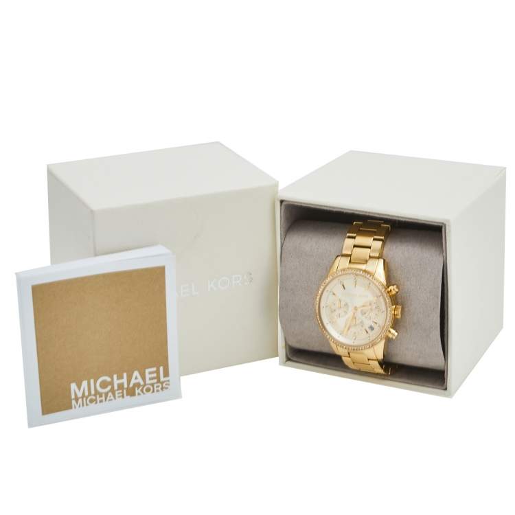 Pre Owned Michael Kors Champagne Gold Plated Stainless Steel Ritz MK6356 Women's Wristwatch 37 mm