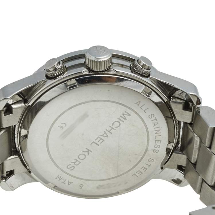 Pre Owned Michael Kors White Stainless Steel Runway Glitz MK-5825 Women's Wristwatch 38 mm