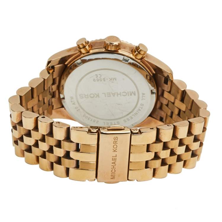 Pre Owned Michael Kors Rose Gold Plated Stainless Steel Lexington MK5569 Women's Wristwatch 38 mm