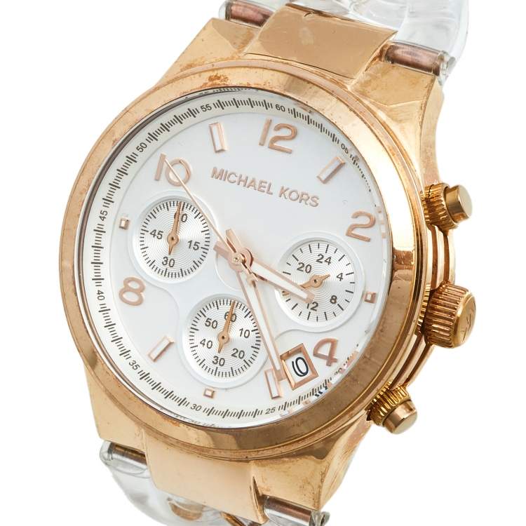 Michael Kors Silver Rose Gold Plated Stainless Steel Clear Acetate Runway  Twist MK-4282 Women's Wristwatch 38 mm Michael Kors | TLC