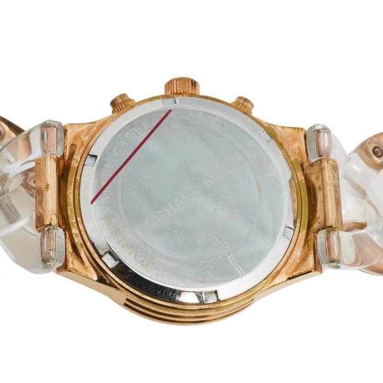 Pre Owned Michael Kors Silver Rose Gold Plated Stainless Steel Clear Acetate Runway Twist MK-4282 Women's Wristwatch 38 mm