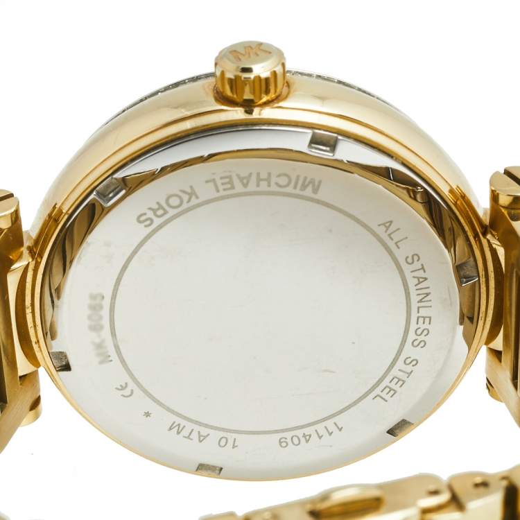 Pre Owned Michael Kors Green Yellow Gold Plated Stainless Steel Skylar MK-6065 Women's Wristwatch 41 mm
