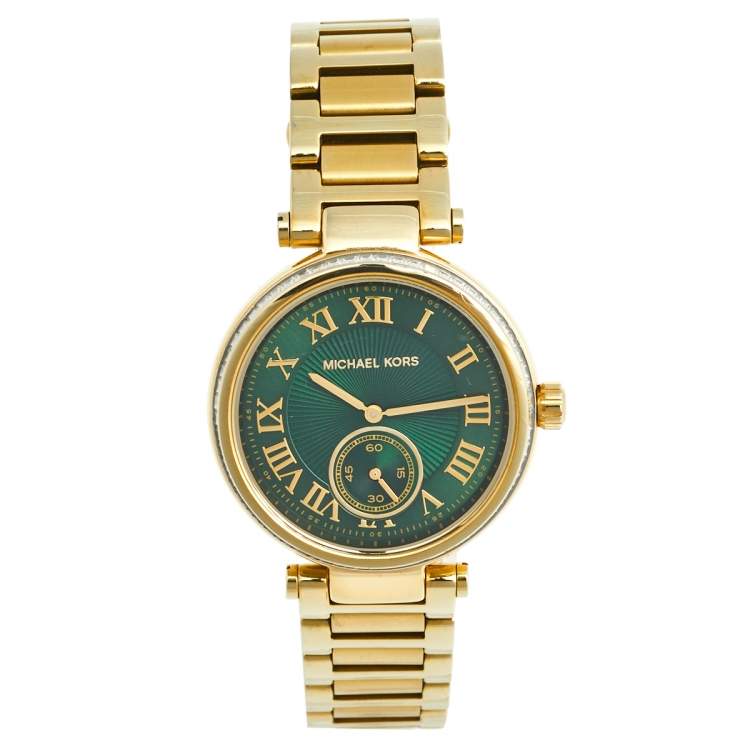 Michael Kors Ladies Watch Slim Runway Gold Green MK3435  Watches  Crystals