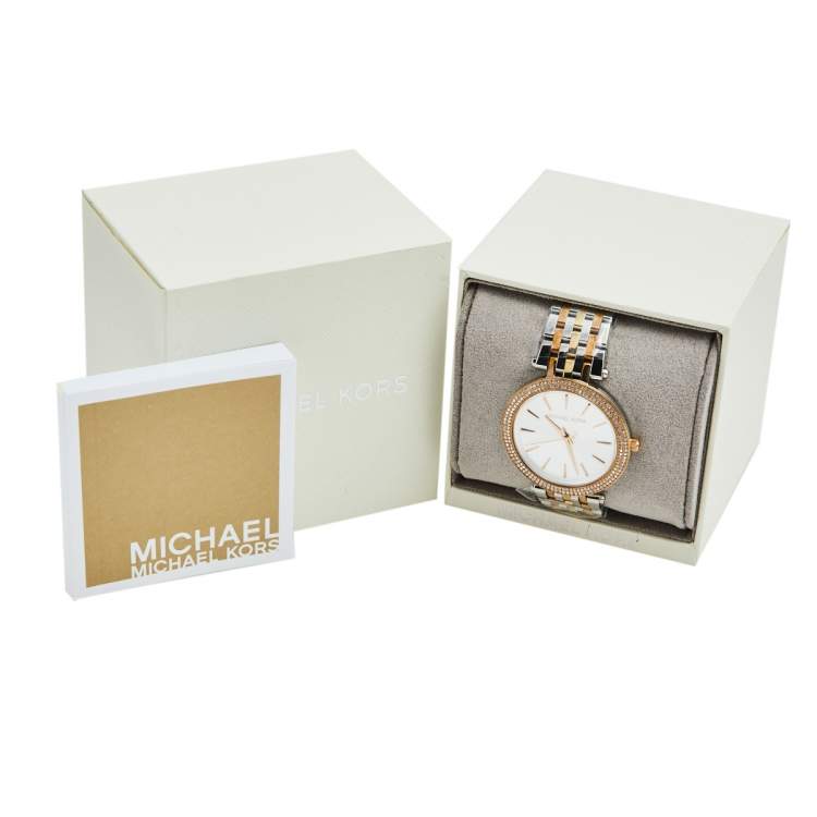 Pre Owned Michael Kors Silver Three Tone Stainless Steel Darci Pavé MK3203 Women's Wristwatch 39 mm