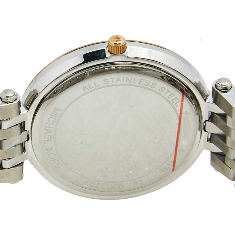 Pre Owned Michael Kors Silver Three Tone Stainless Steel Darci Pavé MK3203 Women's Wristwatch 39 mm