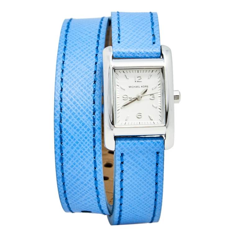 Pre Owned Michael Kors Silver Stainless Steel Leather Taylor Mini MK2339 Women's Wristwatch 20 mm