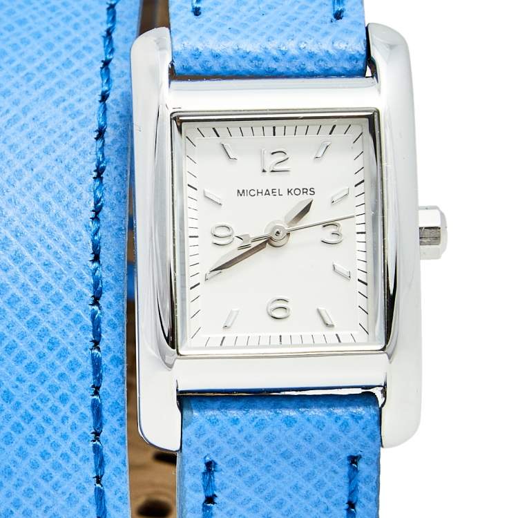 Pre Owned Michael Kors Silver Stainless Steel Leather Taylor Mini MK2339 Women's Wristwatch 20 mm