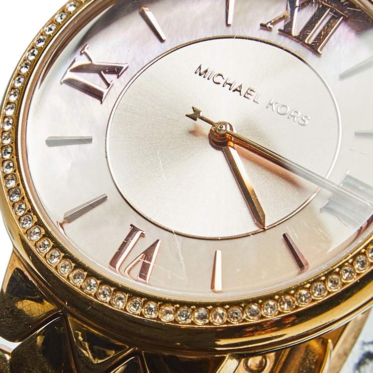 Pre Owned Michael Kors Mother of Pearl Rose Gold Plated Stainless Steel Courtney MK3705 Women's Wristwatch 36 mm